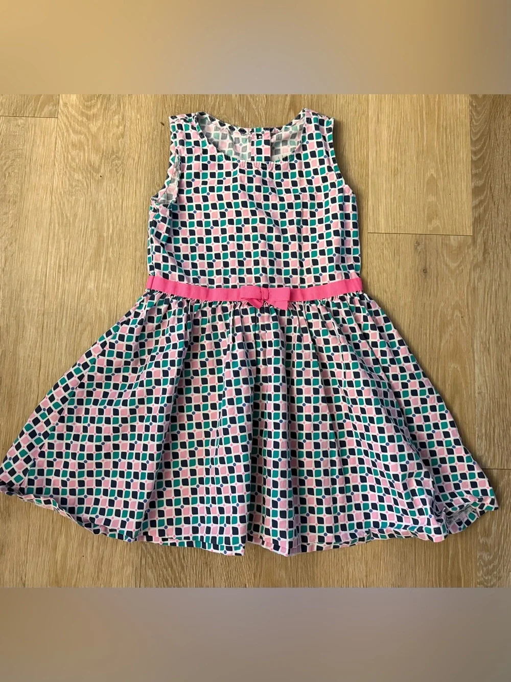 Gymboree Girl's Size 7 Pink & Teal Geometric Belted Dress